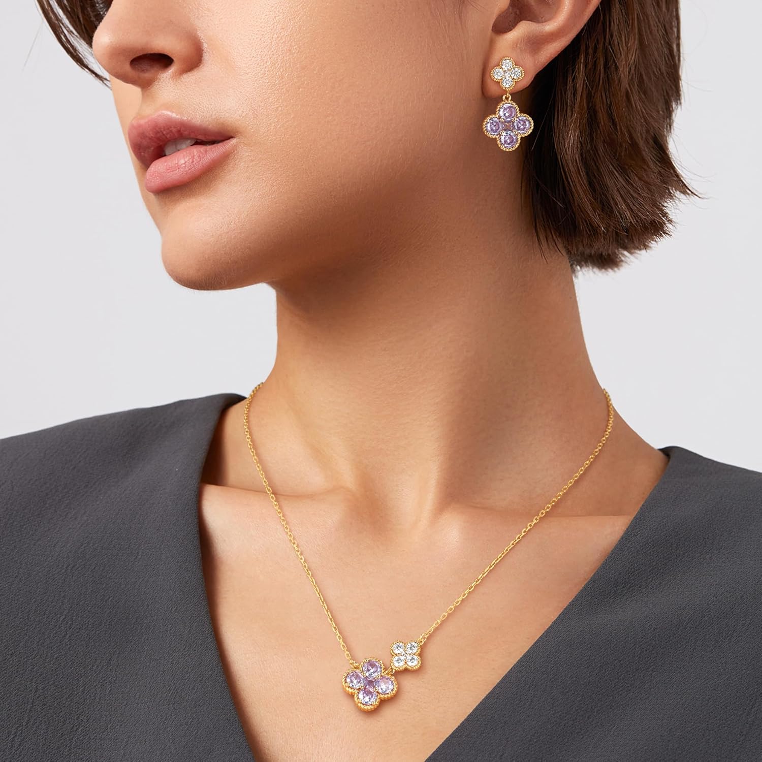 MTMY Dangle Earrings for Women 14K Gold Plated Four Leaf Clover Dangling Drop Birthstone Stud Earrings Trendy Flower Birthstone Jewelry Birthday Gifts - Image 5