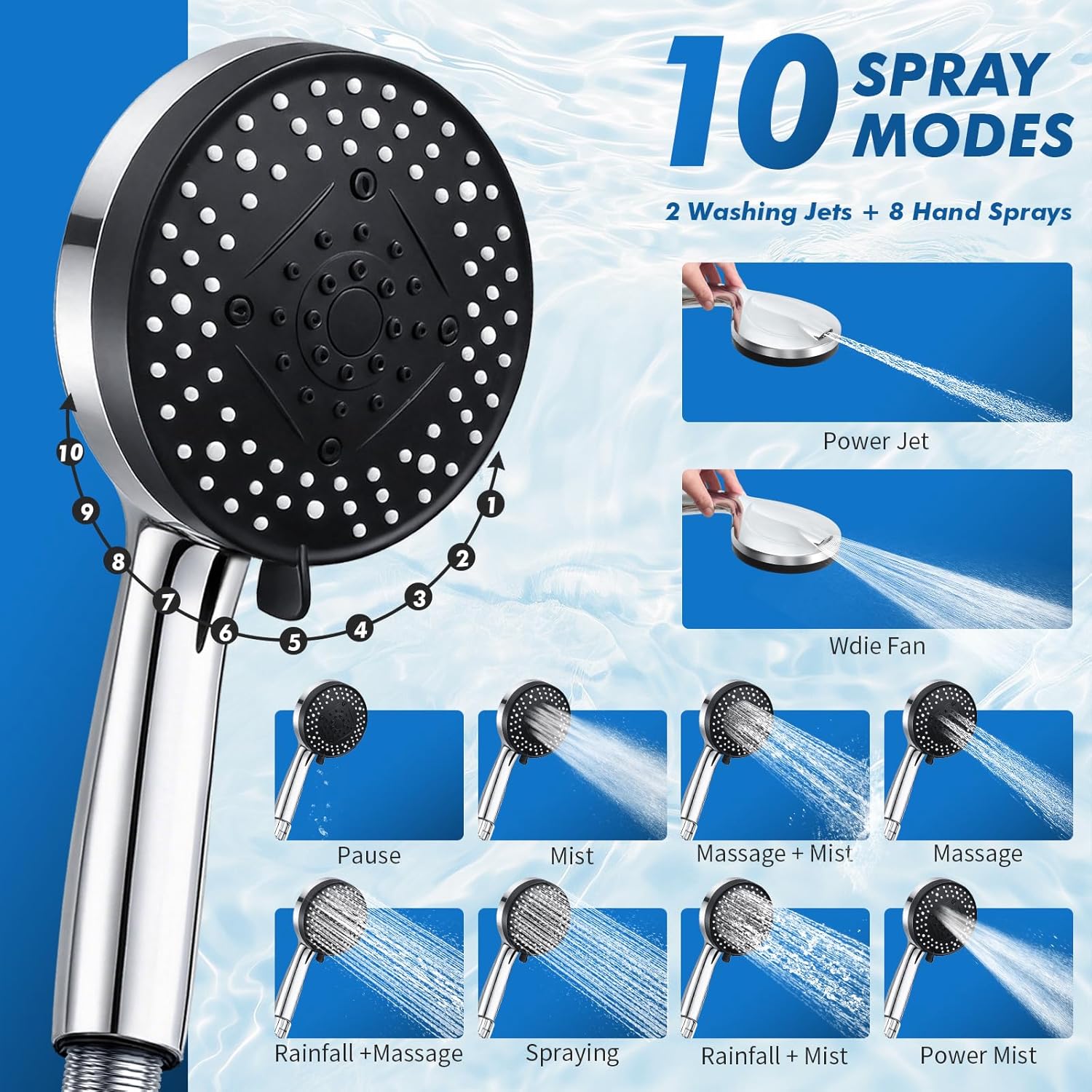 Shower Head with Handheld, 12" High Pressure Rain Shower Heads with Filtered Handheld Spray Combo & Adjustable Extension Arm, Silver Showerheads & Hand Held Showers Set for Bathroom