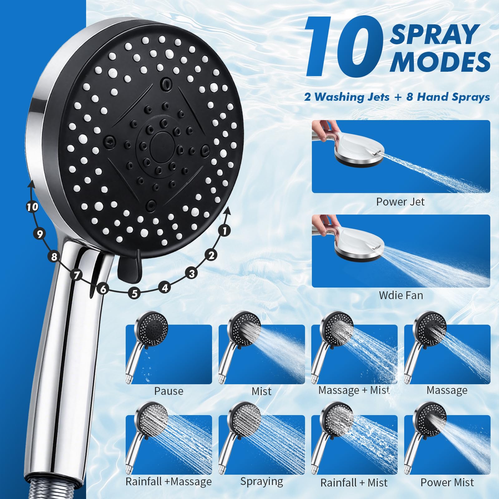 Shower Head with Handheld, 12" High Pressure Rain Shower Heads with Filtered Handheld Spray Combo & Adjustable Extension Arm, Silver Showerheads & Hand Held Showers Set for Bathroom — view 5