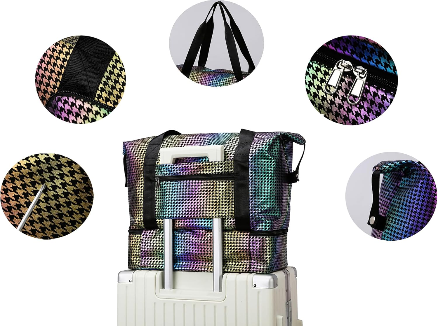 New Foldable Dry/Wet Separation Travel Duffel Bag with Shoe Compartment Large Capacity Folding Weekender Overnight Bag (G-Colorful) - Image 6