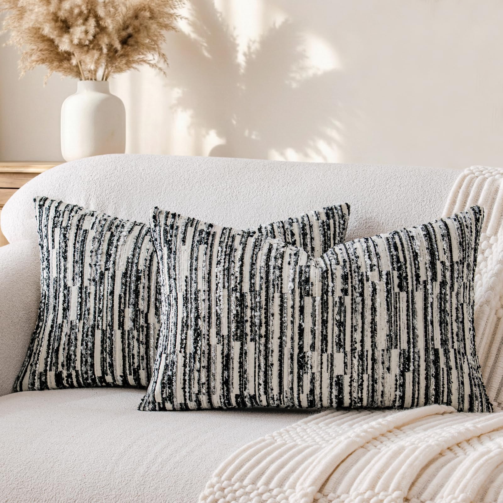 Photo 1 of a moment Boho Striped Throw Pillow Covers 20"X12" (Set of 2, Black)