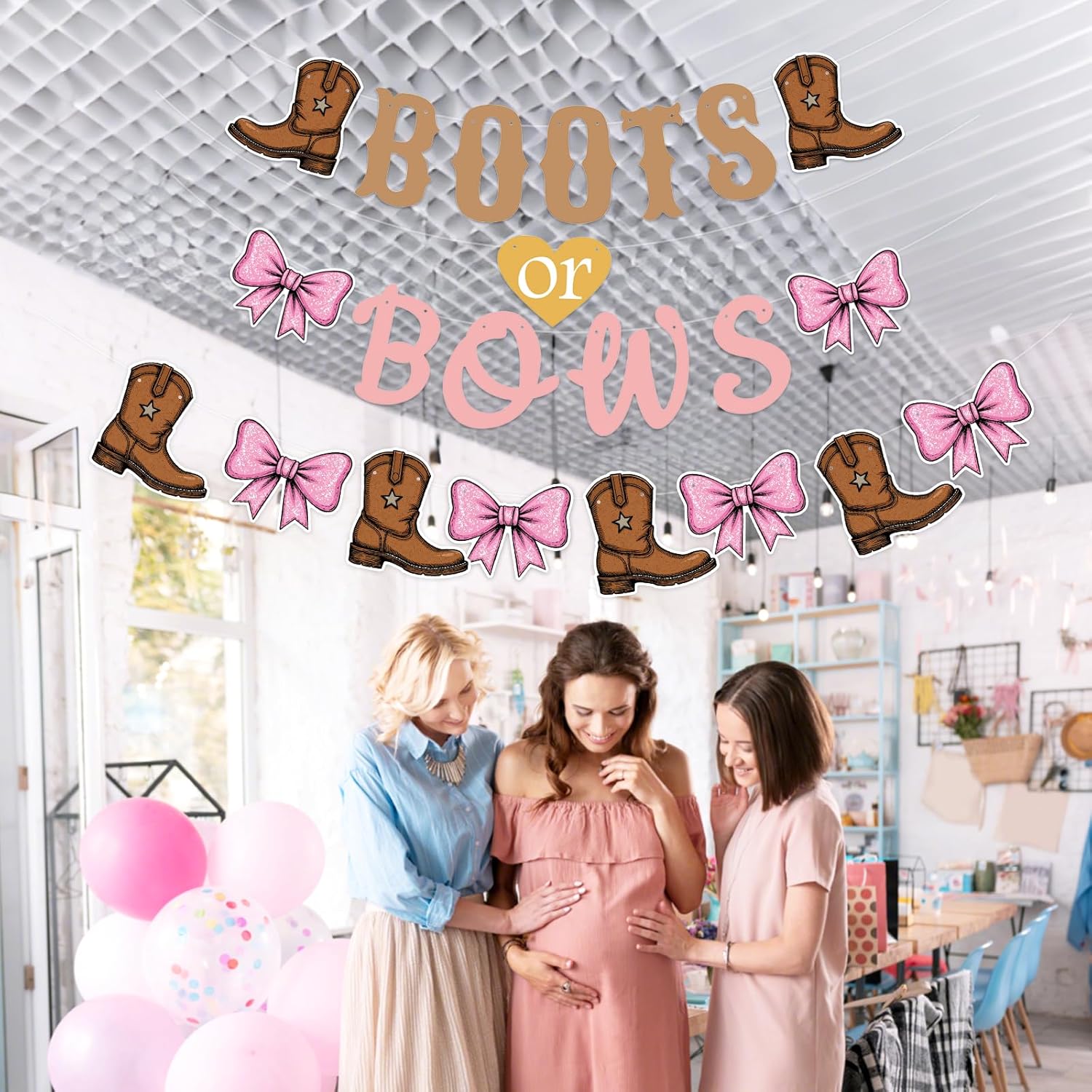Boots or Bows Gender Reveal Decorations, Boots and Bows Gender Reveal Party Supplies for Brown Pink Western Cowboy or Cowgirl Pink and Brown Banner Garland for Baby Shower Boy or Girl - Image 6