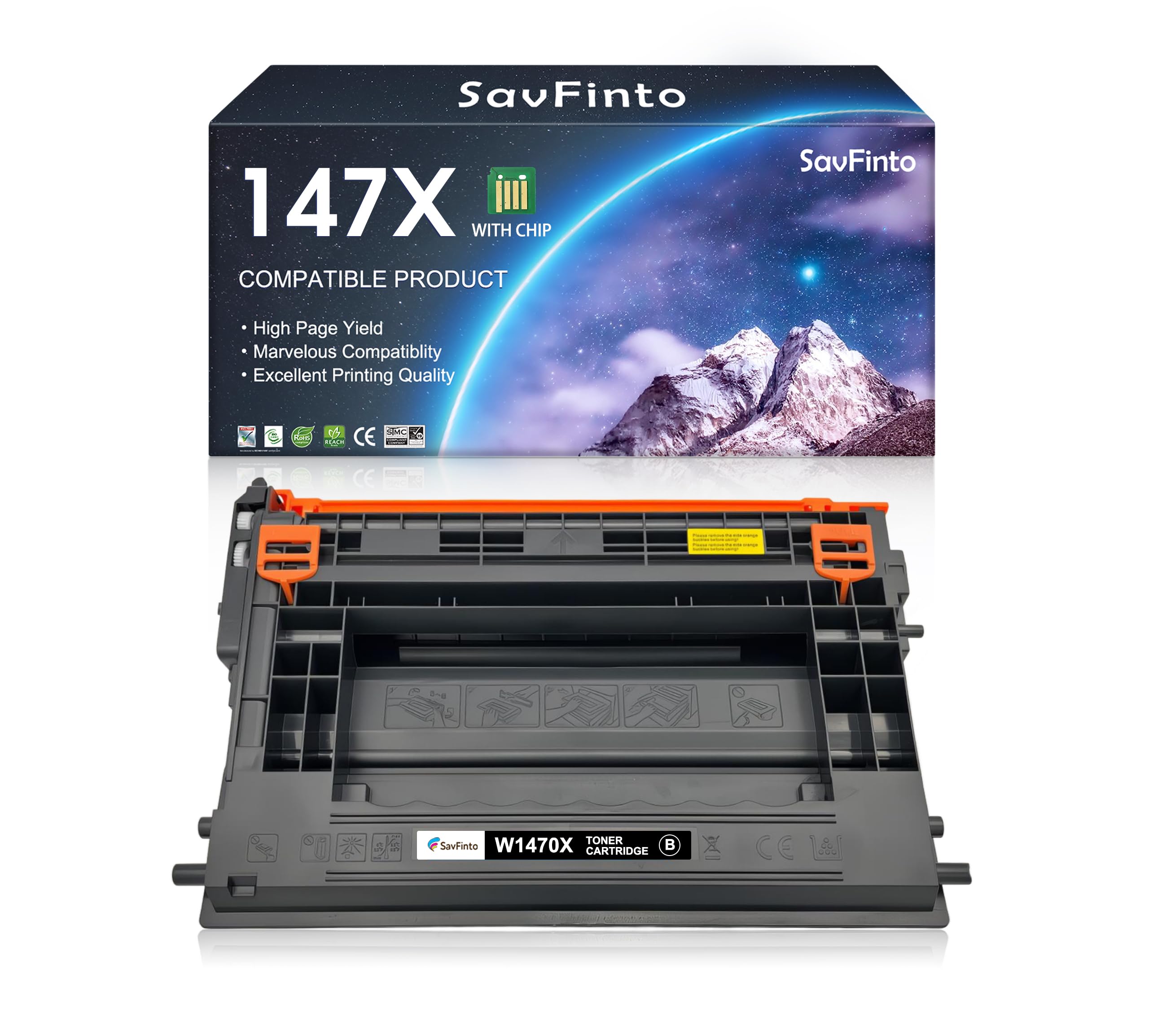 Photo 1 of ** HEAVY SPILL**SavFinto 147X Toner Cartridge (with CHIP) Compatible for HP 147X W1470X 147A W1470A for HP LaserJet Enterprise M610dn M611dn M611x M612x MFP M634z M635fht M635h M634h M636fh Printer (1 Black)
