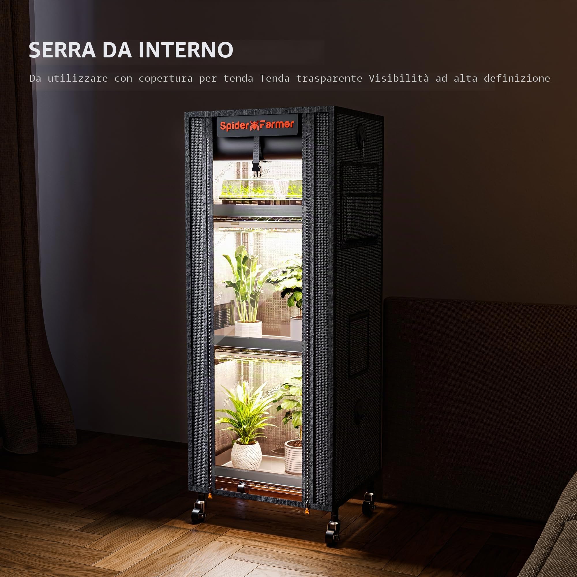 Spider Farmer Mensola per Piante a 4 Livelli, Mini Serra per Interni con 6 Luci LED a Spettro Completo da 30 cm e Tenda, per Avvio di Semi e Crescita Multi Piante 41Lx30Dx119A