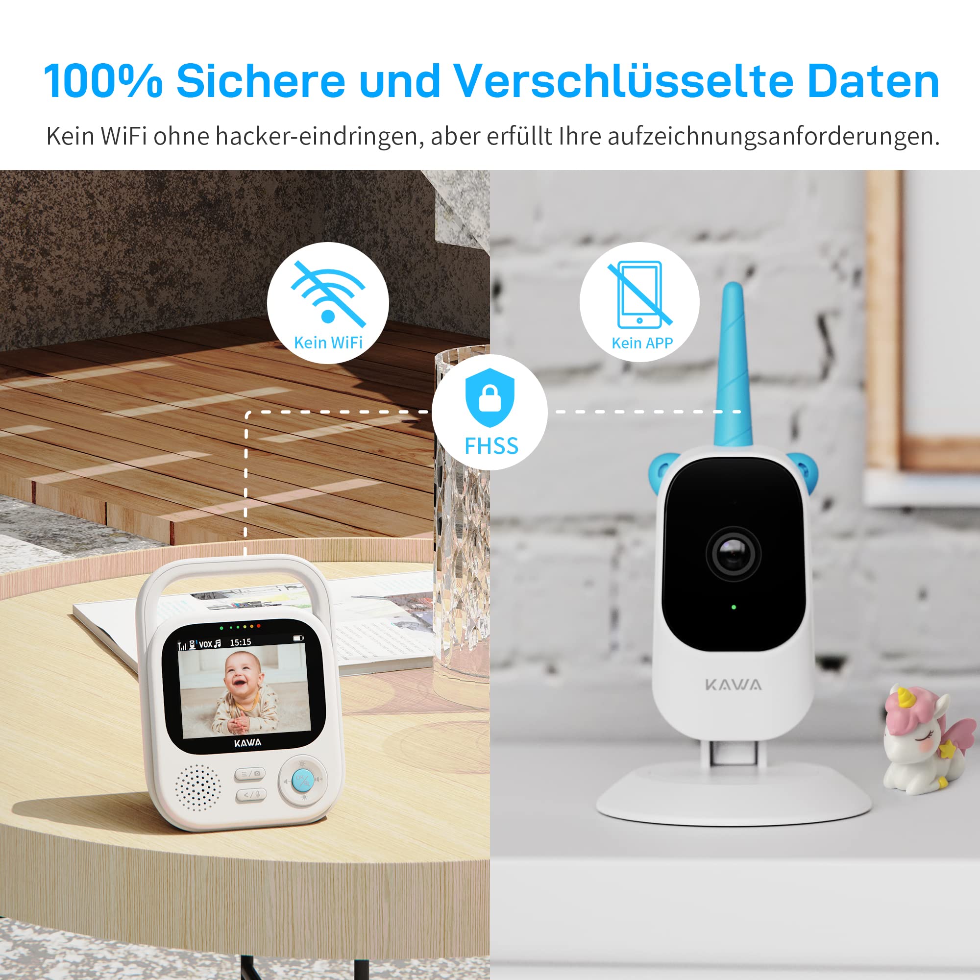KAWA Monitor de bebé con 2 cámaras, cámara HD 2K de 2,8 Pulgadas, sin WiFi, visión Nocturna, grabación y reproducción, 2 vías, Zoom 4X, Lullabies, Monitor de bebé de 1000 pies, S5