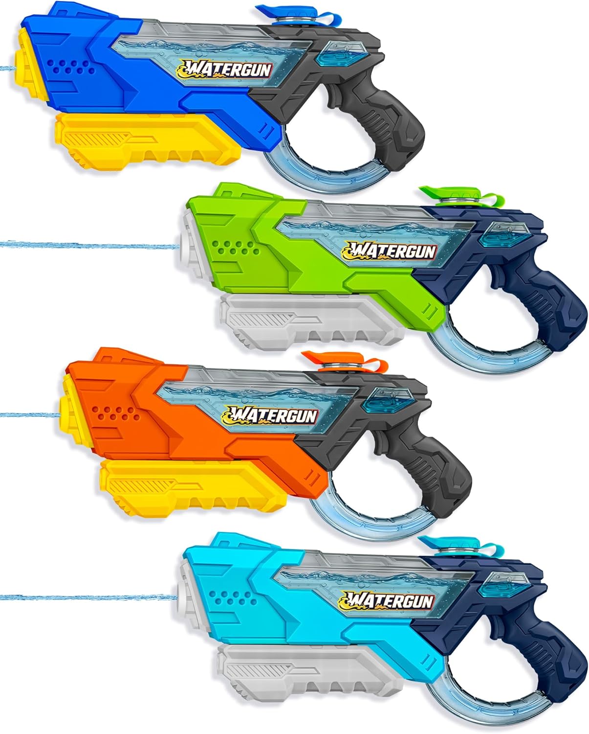 4 Pack Water Guns for Kids and Adult, Long Range 600ML Water Squirter, Colorful Super Blaster Soaker with Clear Visible Water Tank, Swimming Pool Summer Beach Outdoor Fighting Toys