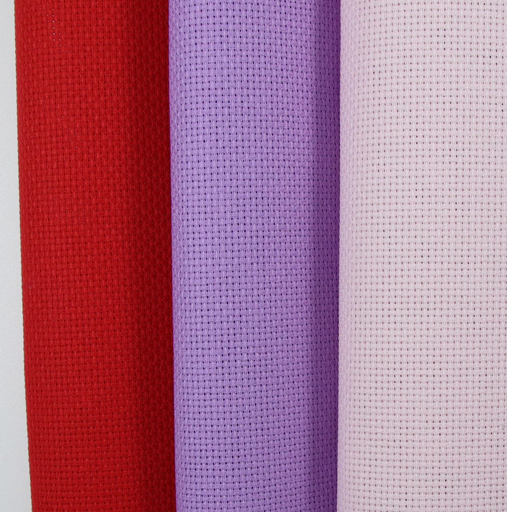 KCS 3 pc of 15" x 18"(38cmx45cm) Counted Cross Stitch Cotton Aida Cloth Needlework Rolled Fabric Box,16CT,Lavender+Pink+Red