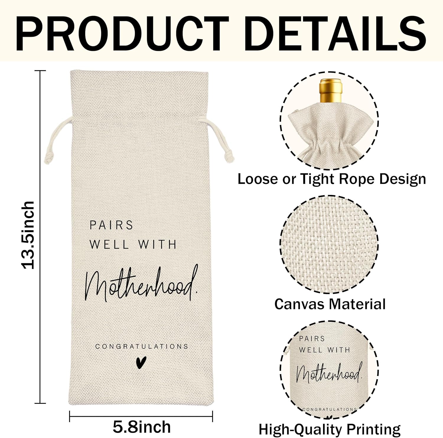 Pregnancy Announcement Wine Bag, Pairs Well with Motherhood, Im Pregnant Announcement, Pregnancy Announcements for Motherhood Grandparents Aunt Parents New Mom Dad, Reusable Burlap Wine Bag (A33) - Image 2