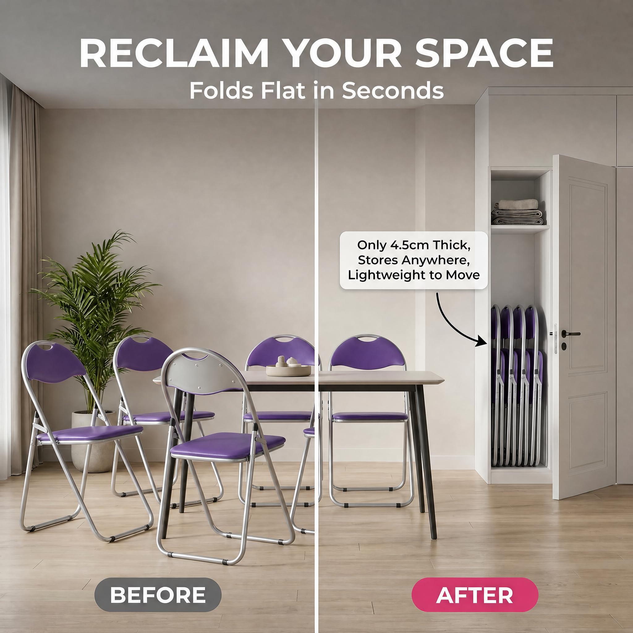Bravich Candy Folding Chair, Padded Foldable Dining Chair with Steel Frame, Holds 100kg - Image 3