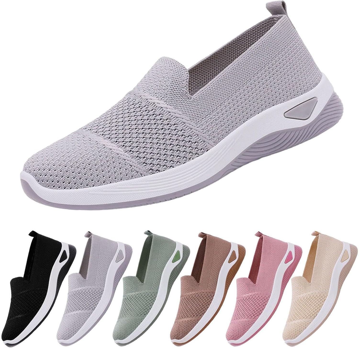 Scarpe Donna Slip-On Con Cuscino D'Aria, Sneakers In Maglia Con Strass, Ortopeidche Leggere, Antishock, Colore Bianco, Taglia 36