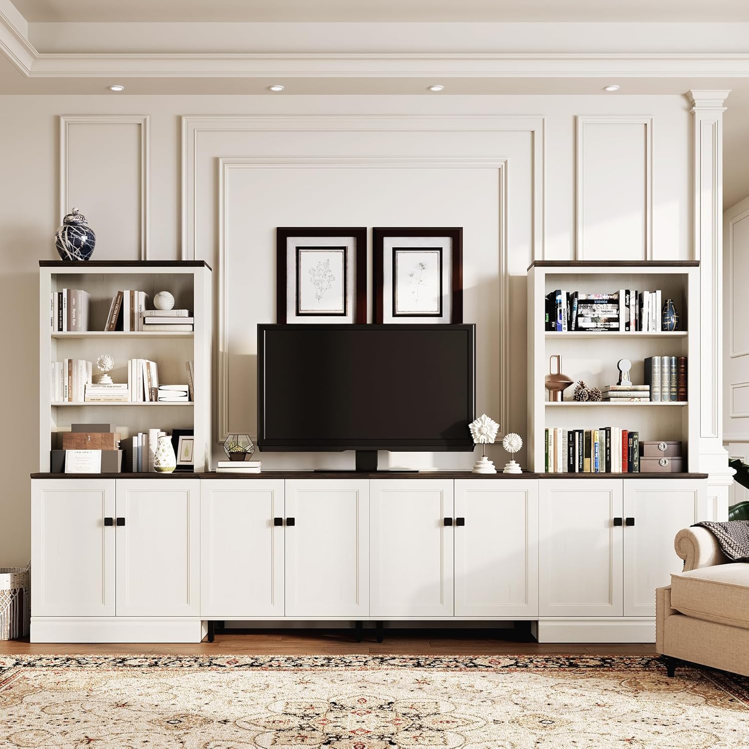 72in Tall Bookshelf 5 Tier Bookcase with Barn Doors and Adjustable Shelves, Farmhouse Book Shelf with Storage Cabinet, Wood Freestanding Display Bookshelves for Bedroom, Living Room