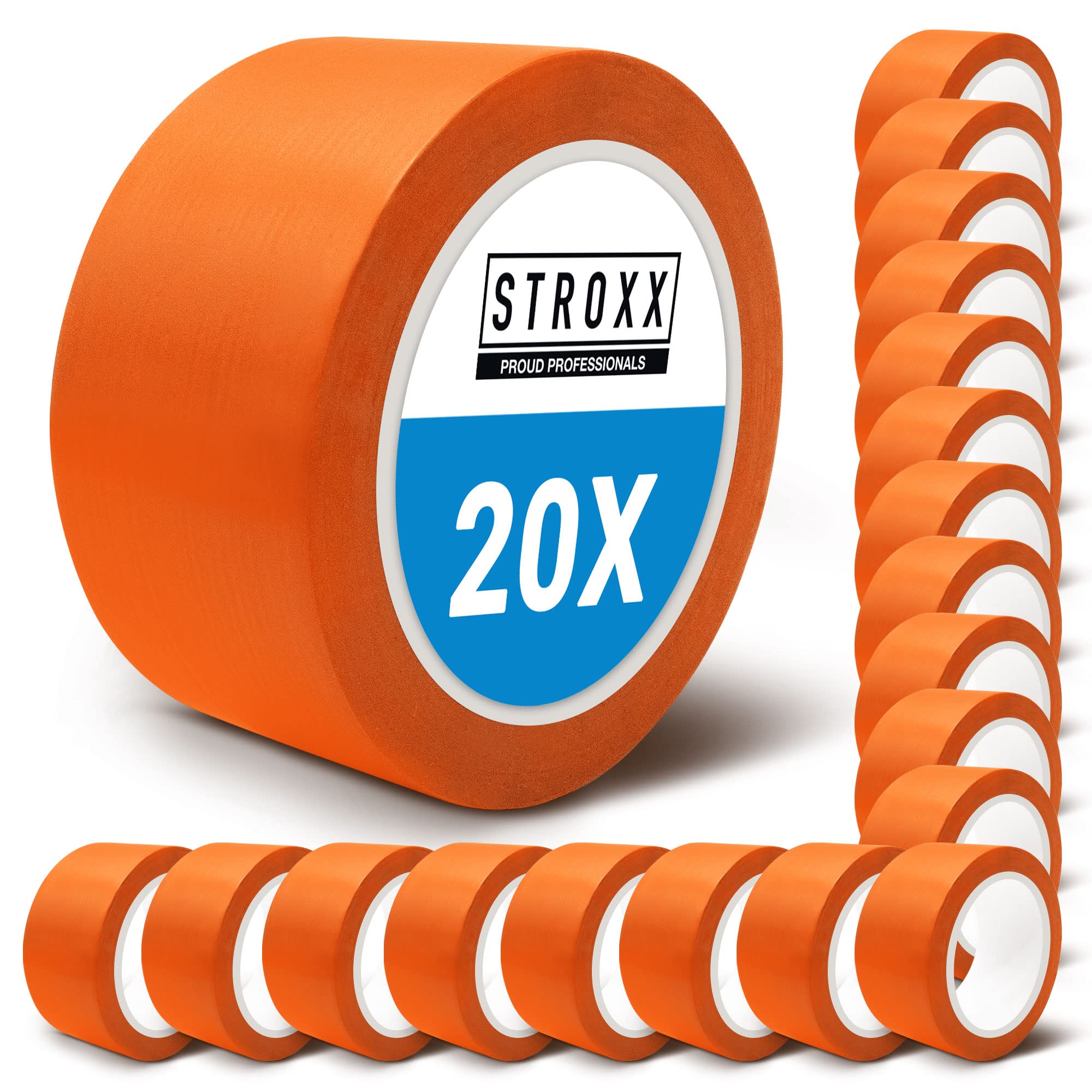 STROXX – 20x Putz- und Maler Abklebeband 50mm x 33m – Abdeckband orange für Malerarbeiten & Renovierungen – Malerkrepp zum Streichen & Lackieren – wasserfest & rückstandslos entfernbar