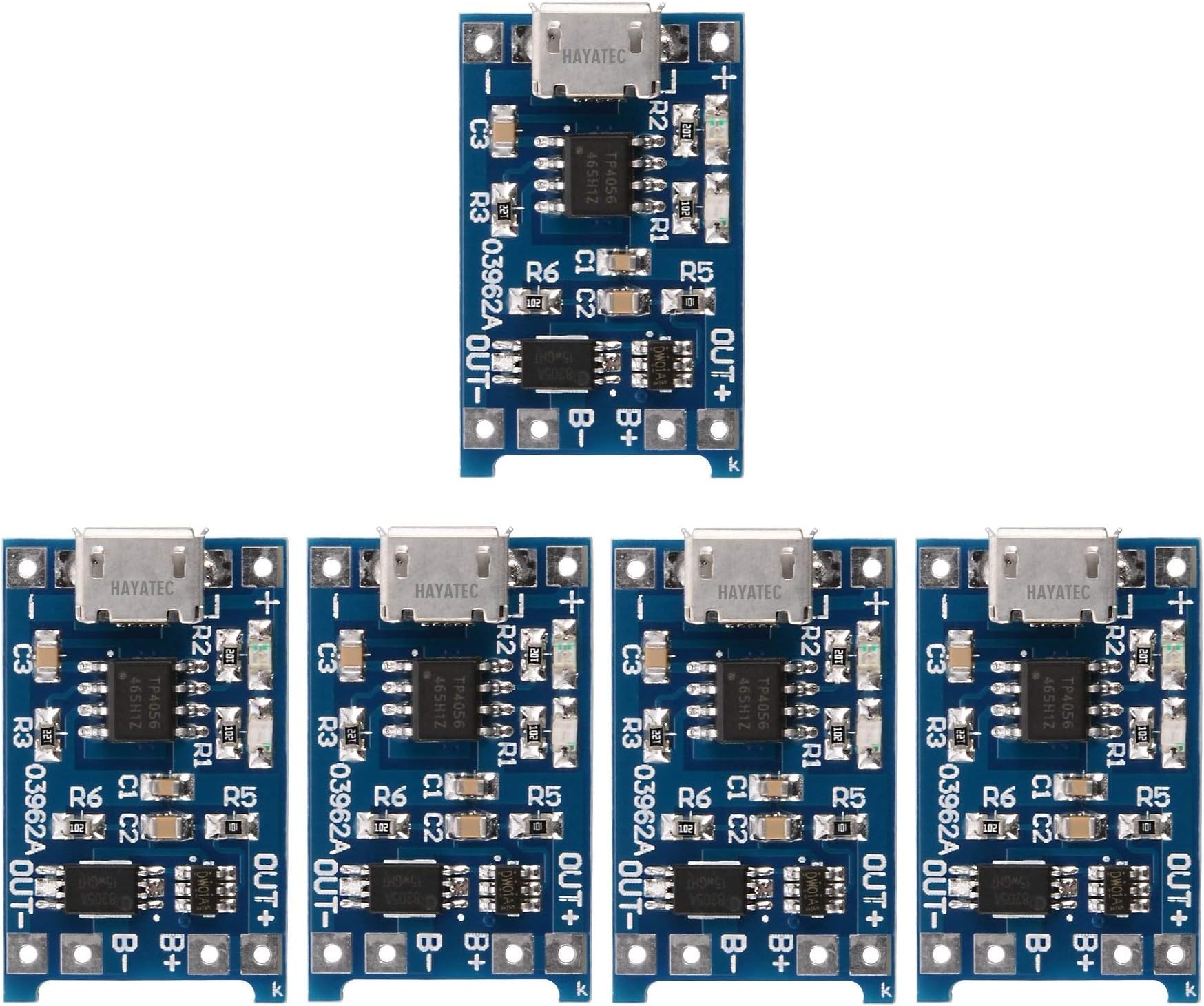 For TP4056 5V 1A Micro USB 18650 Lithium Battery Charging Board Module TP-4056 by HAYATEC (Pack of 5)