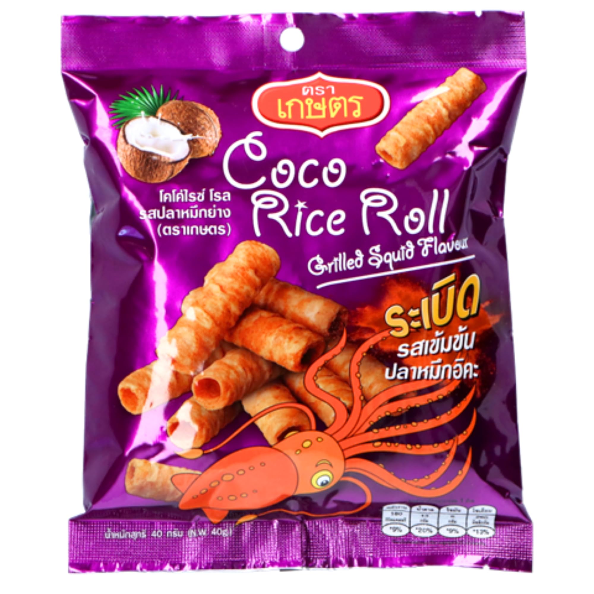 Kaset Coco Rice Roll Grilled Squid Flavour 40g