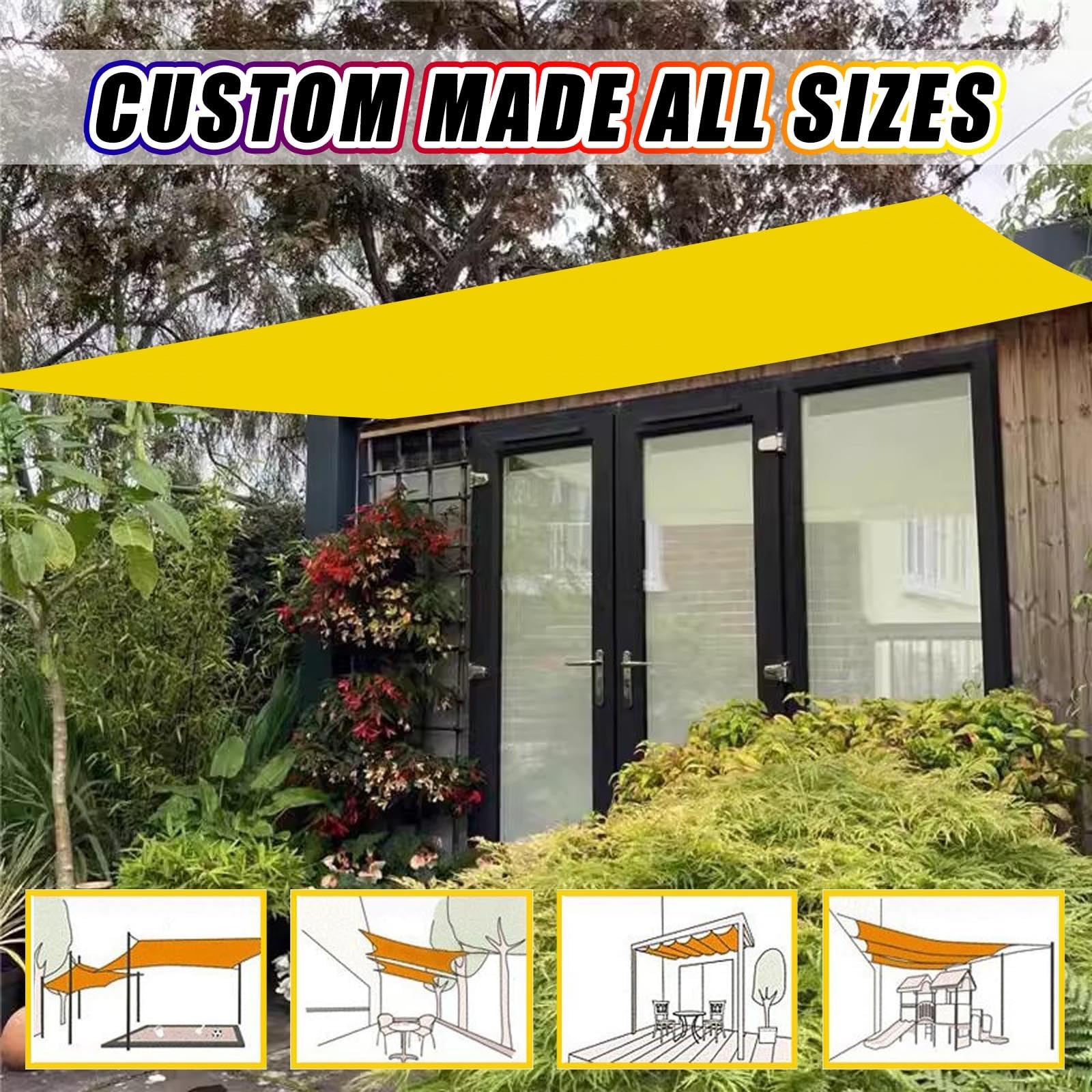Wodoodporny żagiel ogrodowy 2.4 x 2.6 m Pergola żaglem patio, Ogród z markizą przeciwsłoneczną blokujący 98% promieni UV do trawnika na patio w ogrodzie, Żółty
