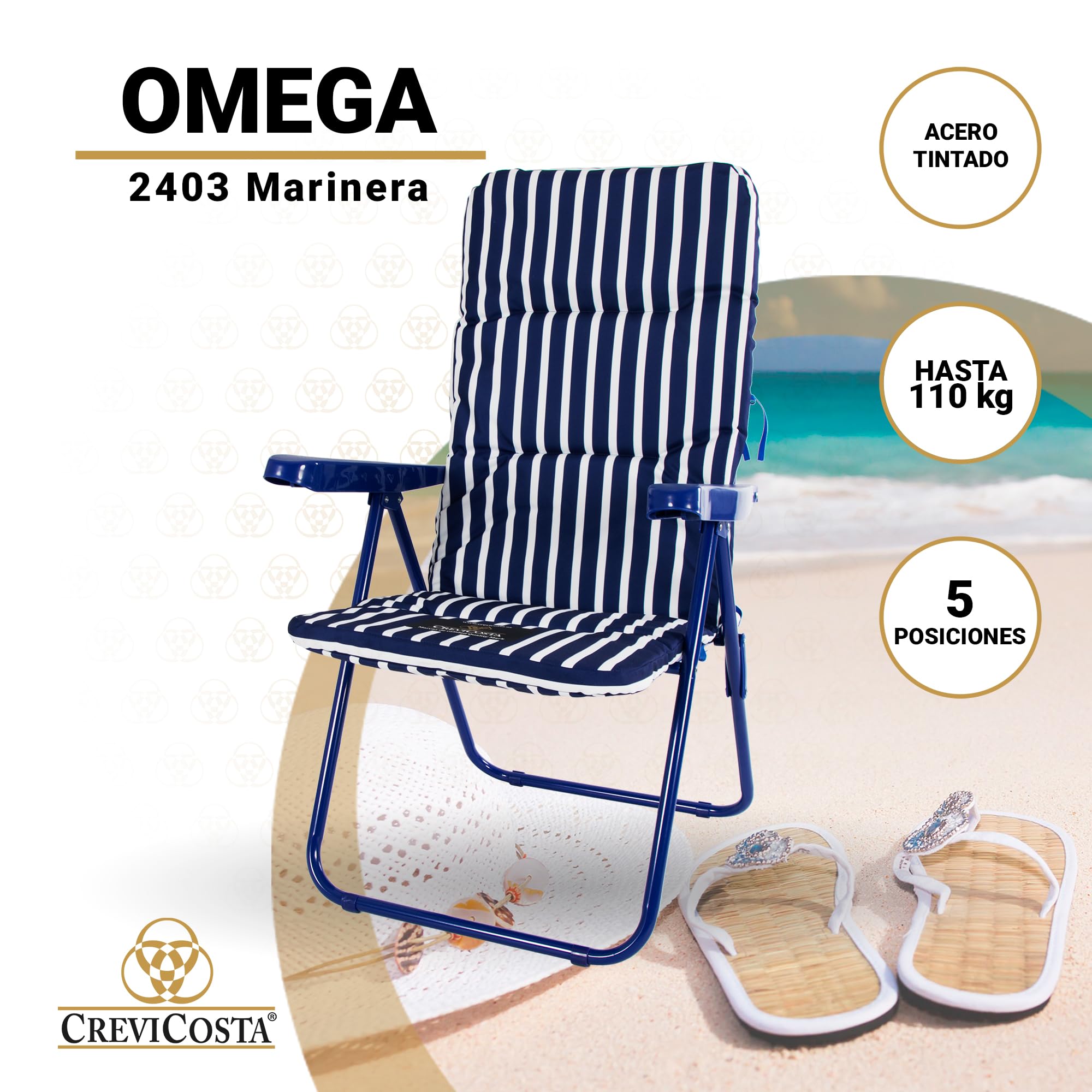 CREVICOSTA QUALITY MARK MARCAS DE CALIDAD - Omega 2403-NEW - Sillón Acolchado de Exterior Plegable y reclinable (Marinera)