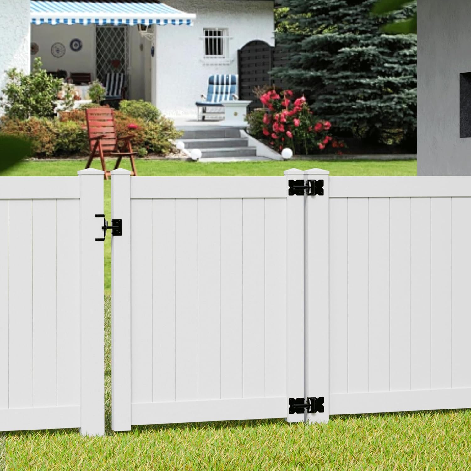 TRIPLE DEER Heavy Duty Self-Closing Gate Hinge and Self-Locking Latch Hardware Kit, Stainless Steel Automatic Gate Hardware Kit for Wooden/Vinyl/PVC Fence Gate with Screws and Adjuster Tool, 2 Pack