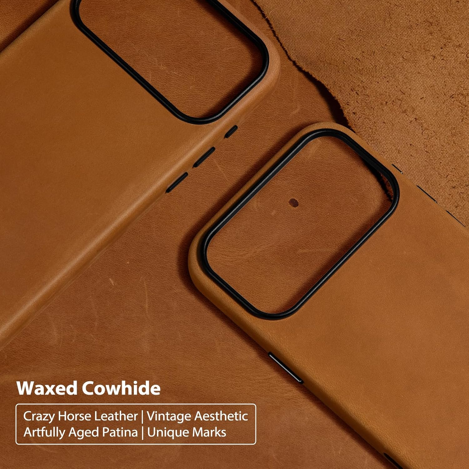 Belemay Handcrafted Crazy Horse Leather Case for iPhone 17 Pro Max, Compatible with MagSafe, Vintage Aesthetic, Two-Tone Effect, Unique Patina, Camera Control Button Coverage (6.9"), Sunset Tan - Image 2