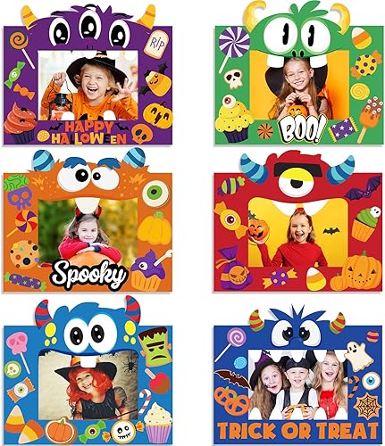 Funrous Juego de 48 piezas de marcos de fotos para Halloween, papel de dibujos animados, marco de fotos, kits de manualidades para jardín de