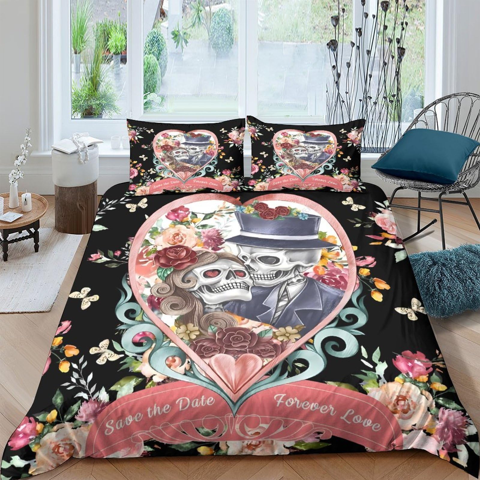 Ctjqhvkz Style-5 3D Printed Day Of The Dead Skull Fitted Sheet Microfiber Soft Floral Heart Bed Cover For Bedroom Guestroom Decor Single（135X200cm）