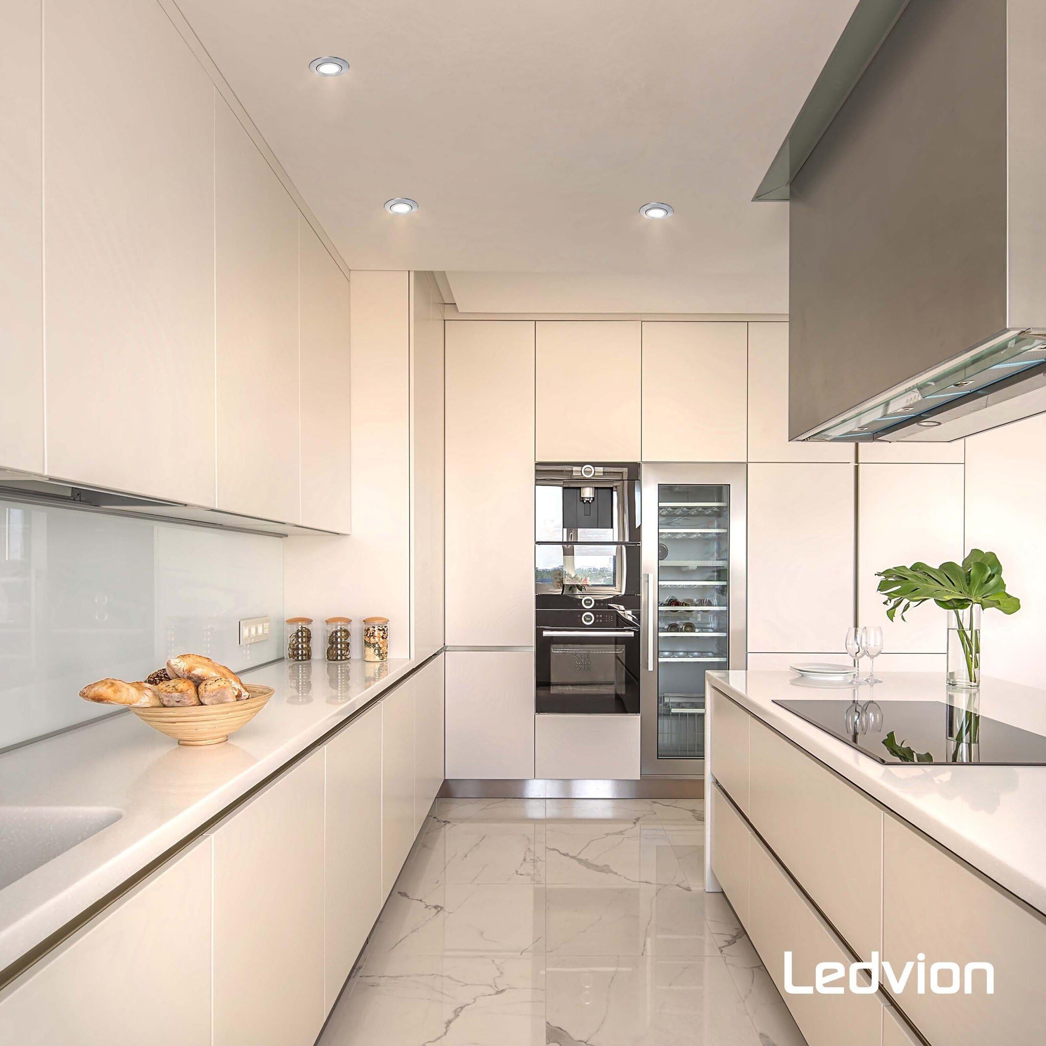 Ledvion 6 pezzi faretto LED 5W bianco caldo impermeabile IP65 dimmerabile | Foro di incasso Ø84mm; Impermeabile per bagno doccia e ambienti umidi interni; Sorgente LED integrata inclusa