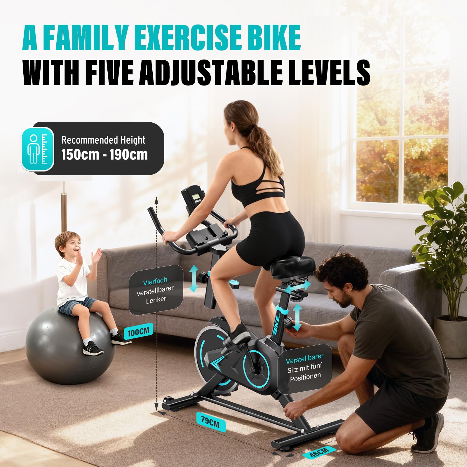 Cyclette da Casa con App, Ciclette Resistenza 0-100% Regolabile, Bicicletta da Appartamento Silenziosa, Design Ergonomico, Capacità 120 kg-1