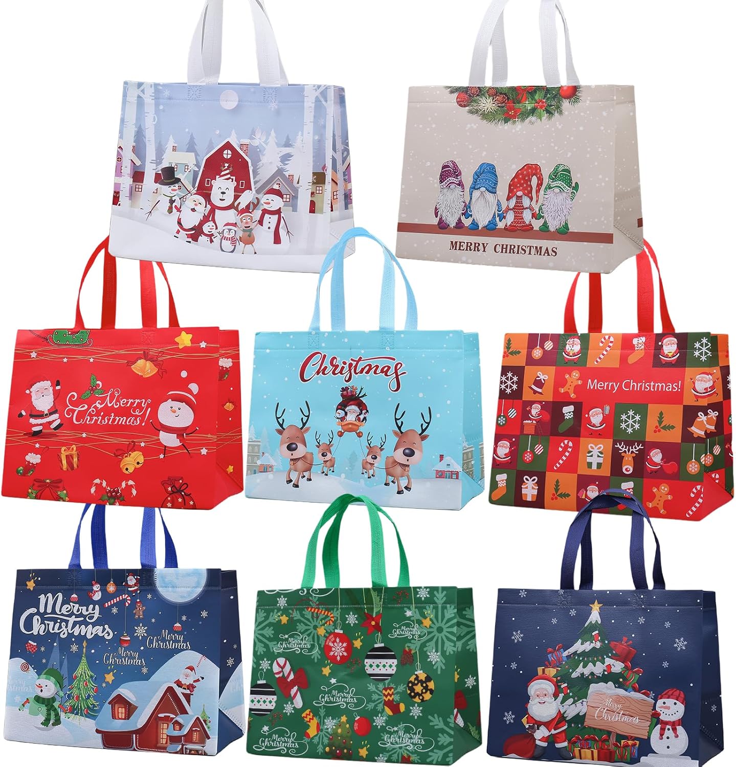 HBell 8pcs Christmas Gift Bags,Reusable Christmas Tote Bags Shopping