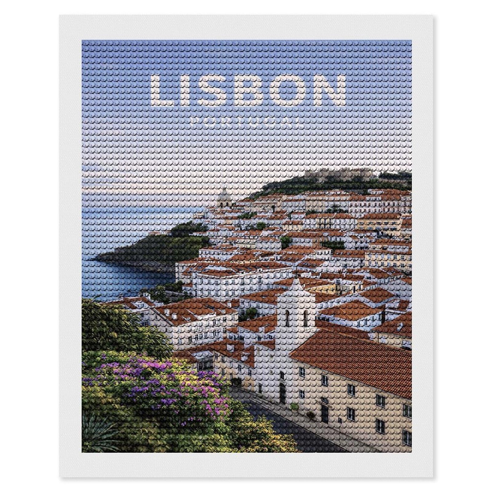 Junmoney Lisbon Portugal Cityscape Diamond Painting Set 16"x20", Arts and Crafts, Wall Art Gift, Full Kit Included, Relaxing Handmade Project