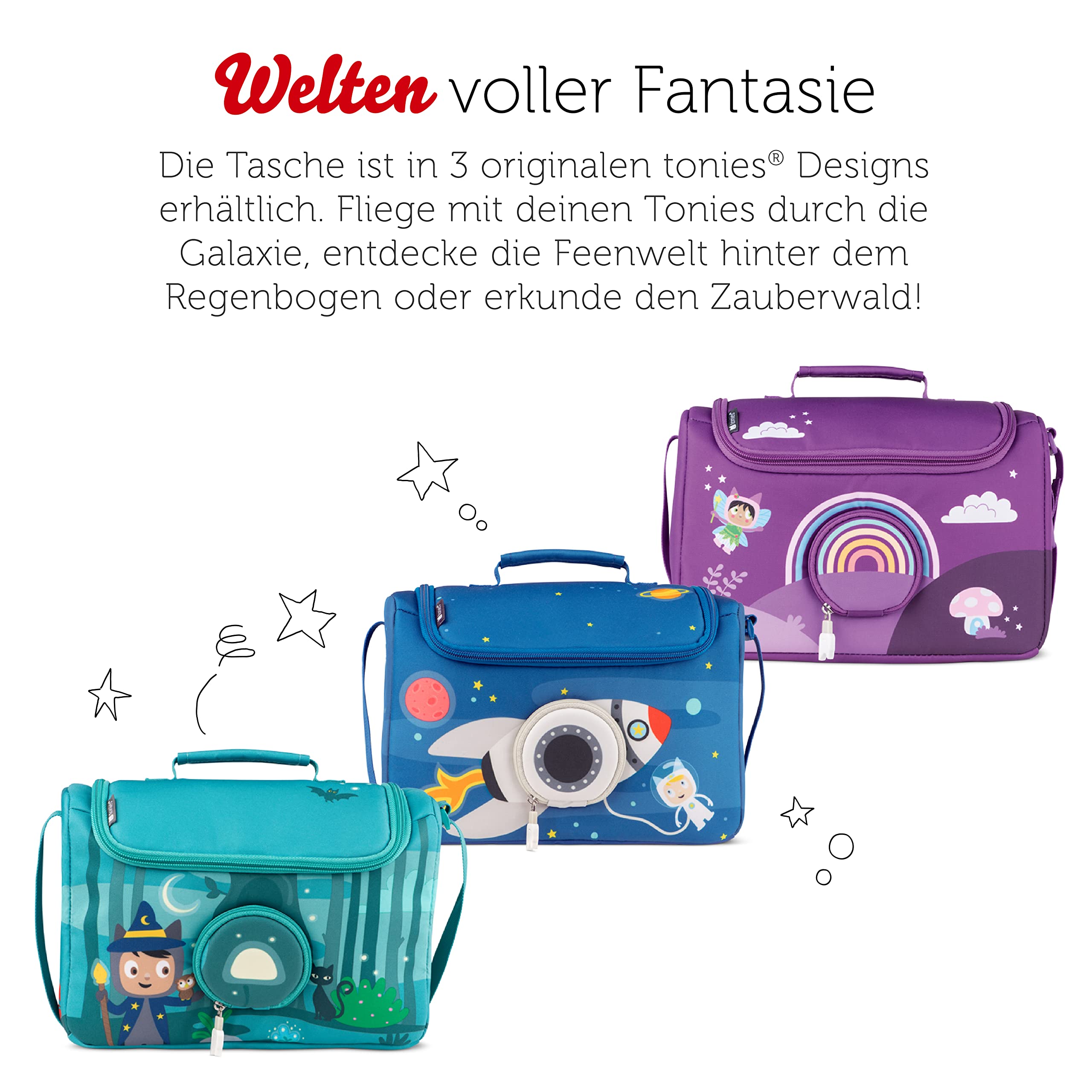 tonies HörSpiel-Transporter Durch Die Galaxie, Transporttasche für Mind. 6 Hörfiguren und Toniebox, mit Lautsprecheröffnung, 28 x 13 x 19 cm