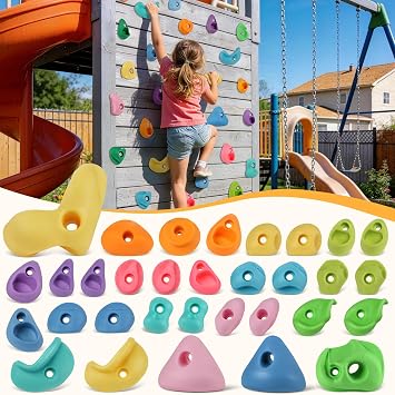 32 PCS Rock Climbing Wall for Kids,Rock Wall Climbing Holds,Adults Climbing Wall Grip Kits Holds Up to 230 lbs for Outdoor Indoor Home Playground Climbing Wall HoldsPastel Color