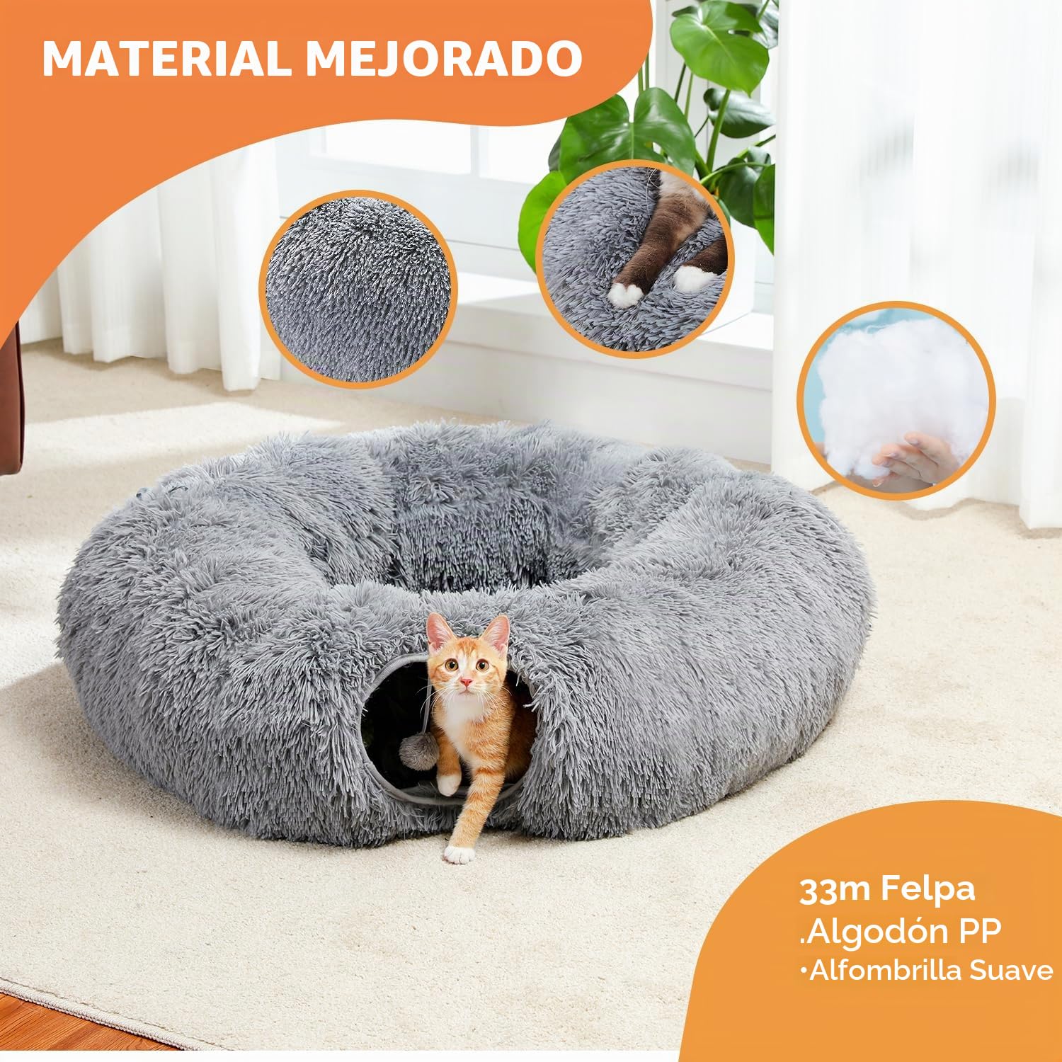 PAWZ Road túnel de felpa para gatos de interior, juguete multifuncional para gatos color gris