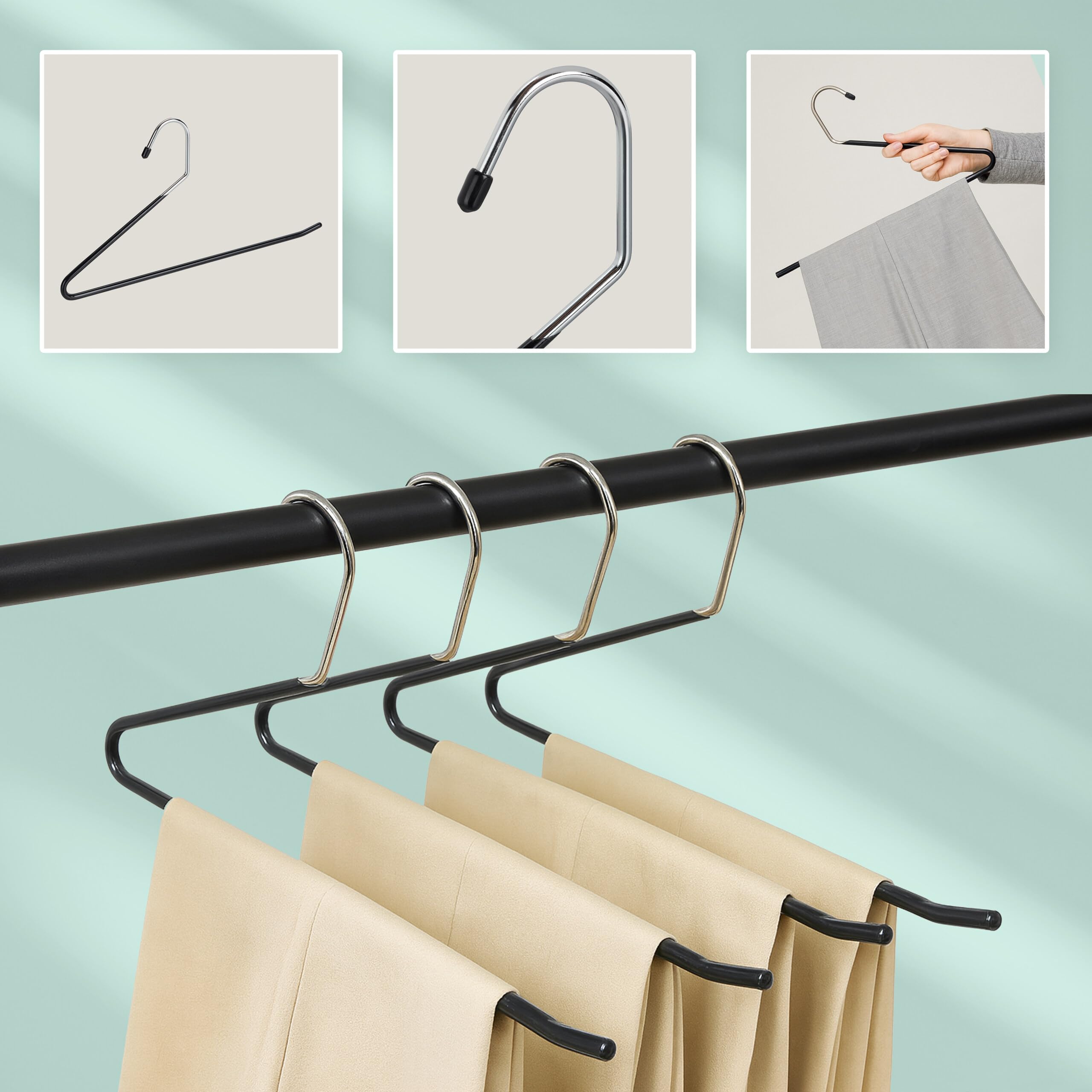 Relaxdays Set di 20 grucce per Pantaloni, S-Form, Antiscivolo, salvaspazio, Metallo, Argento/Nero