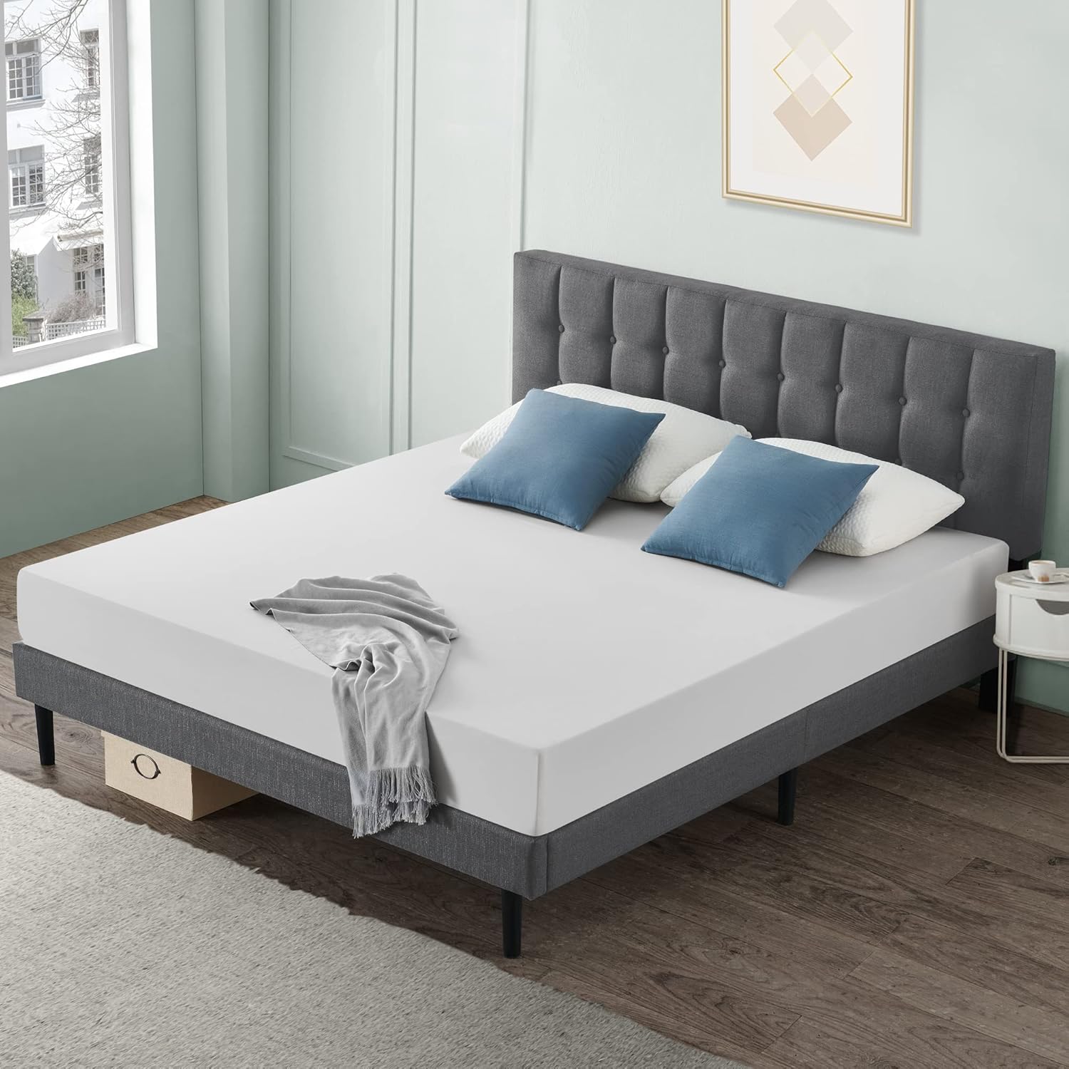Molblly Twin Size Bed Frame, Upholstered Platform Bed Frame