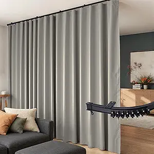 Room Divider Curtains Flexible Ceiling Tracks set Curtain track Ceiling Mount Blackout Curtain for Living Room Bedroom Ceiling Curtain Rod Privacy Dividers Panel W150xH84 Light Grey Drape&Black rail