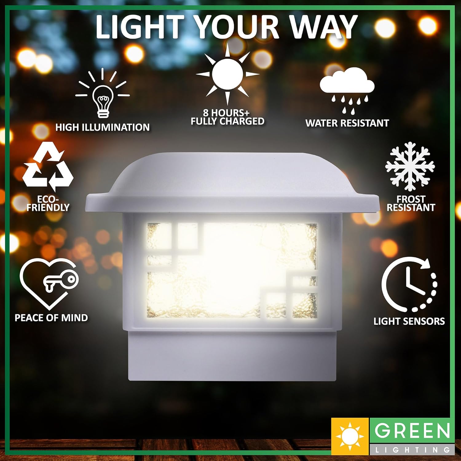 GreenLighting Cubism Fence Solar Lights - Outdoor Solar Post Lights - 4x4 Post Caps and Solar Deck Post Lights - LED Solar Post Cap Lights for 4x4 5x5 Posts (White, 8 Pack)
