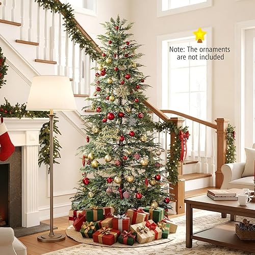 Miniatura 2 de HAPPYGRILL Árbol de Navidad artificial preiluminado de 7.5 pies, abeto de Navidad disperso con 500 luces LED, 8 modos, 725 puntas de rama, soporte