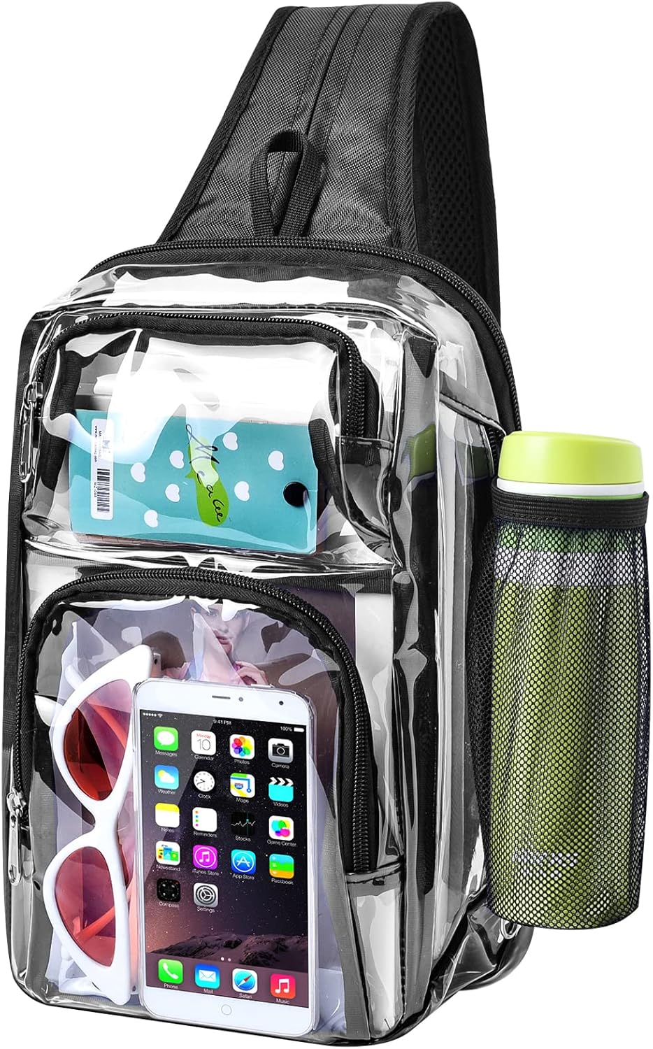 Clear Backpack Stadium Approved with Adjustable Reinforced Straps, 3 in 1 Clear Crossbody Bag for Festivals and Games (Plus size)-Black - Image 7