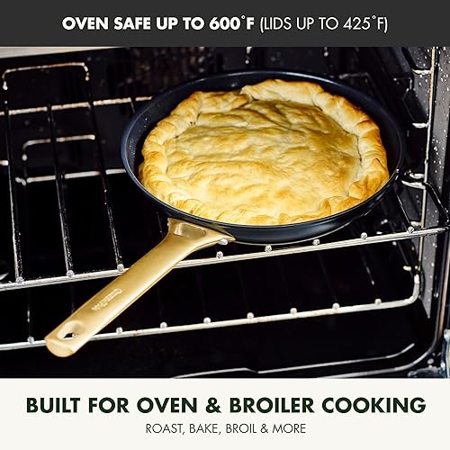 Miniatura 6 de GreenPan Reserve - Juego de ollas y sartenes antiadherentes de cerámica anodizada dura de 10 piezas mango dorado sin PFAS apto para lavavajillas