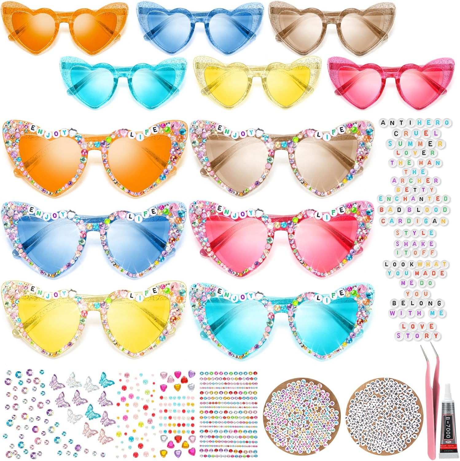6 Pack Heart Sunglasses for Women DIY Singer Sunglasses Kit Multicolor Heart Glasses for Fans Singer Party Favors