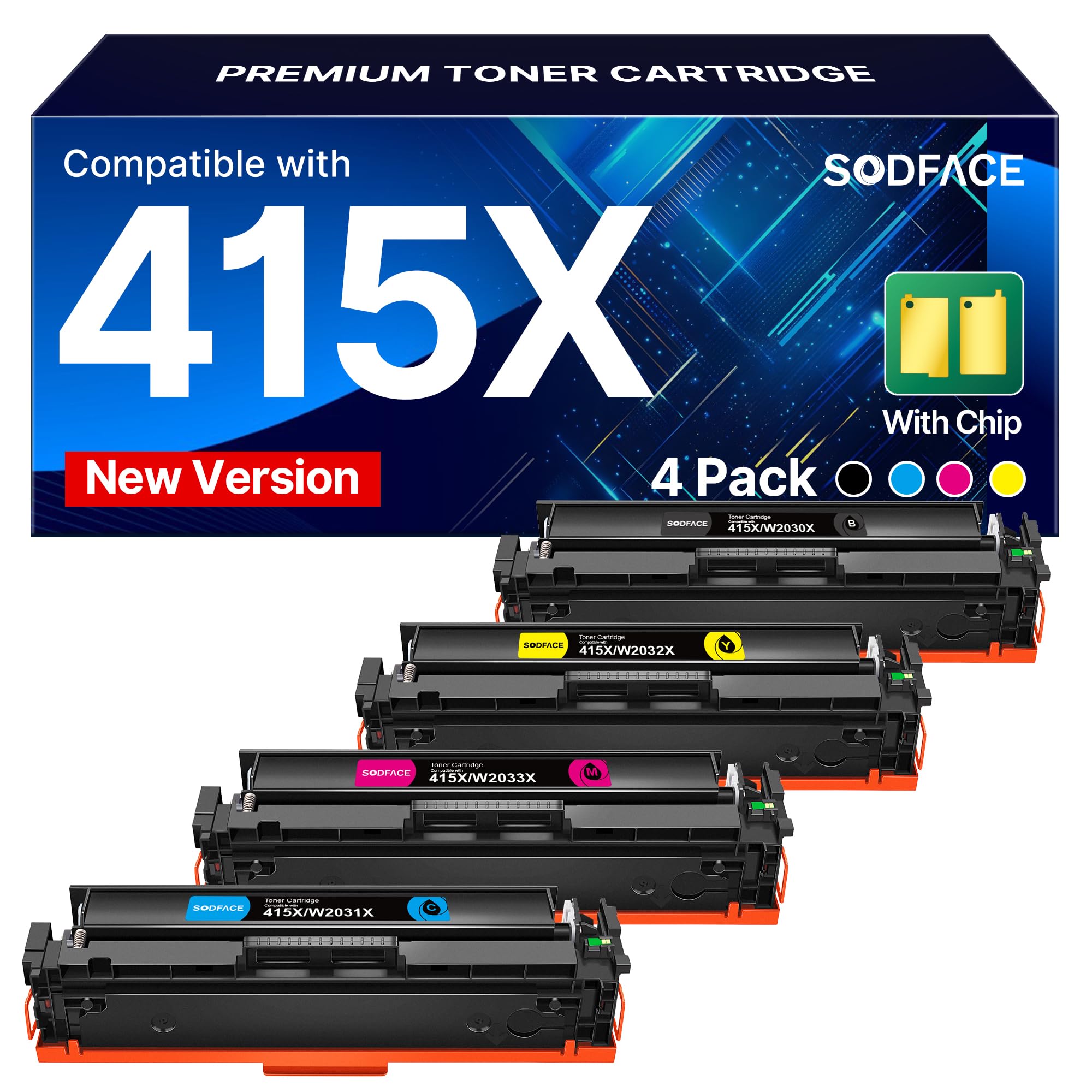 415X Toner Mit Chip Kompatibel für HP 415A 415X für Color LaserJet Pro MFP M479fdw M479dw M479fdn M479fnw M454dw M479 W2030X W2031X W2032X W2033X (Schwarz Cyan Gelb Magenta, 4er-Pack)