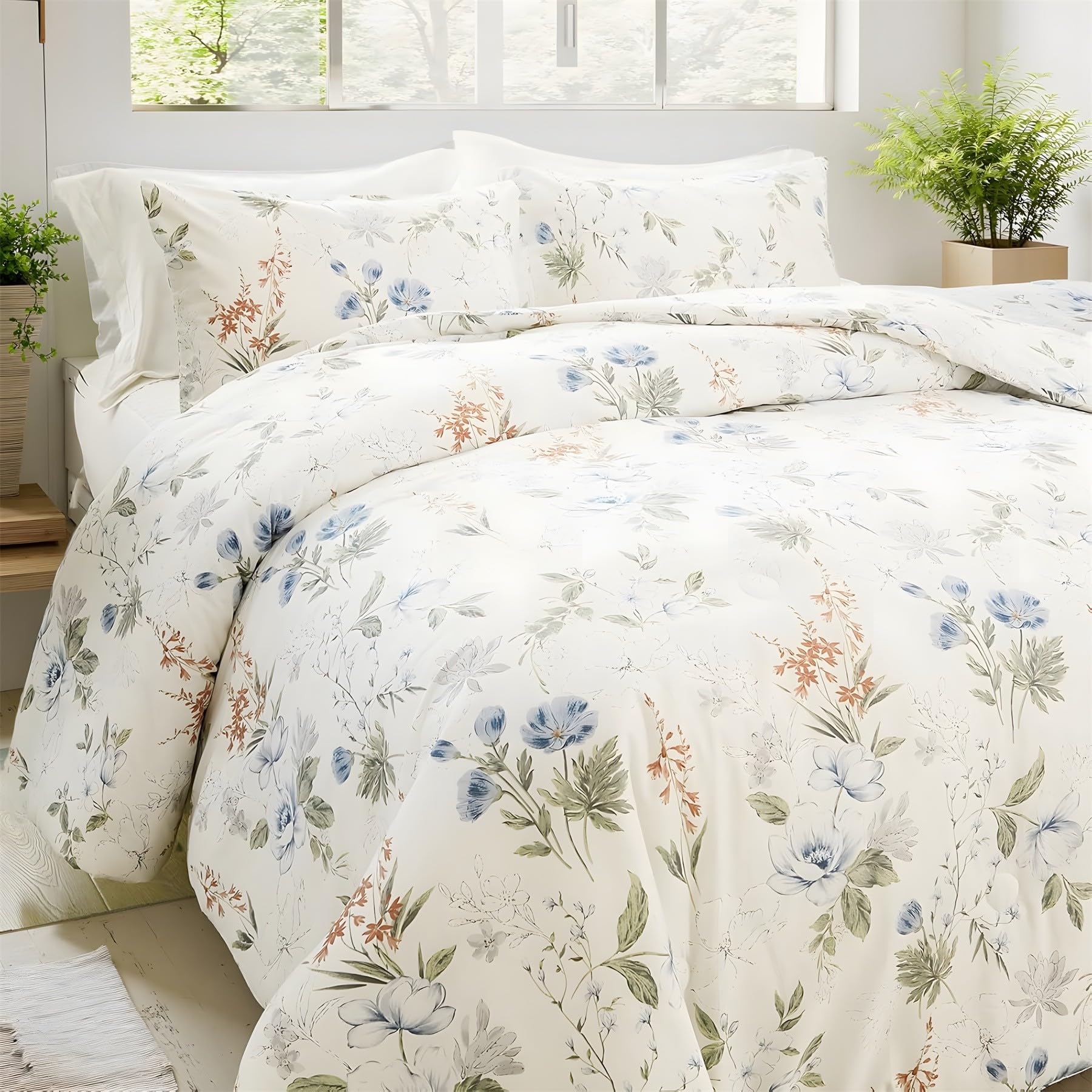 Housse de couette 200x200 fleurs blanche douce pour literie hypoallergénique
