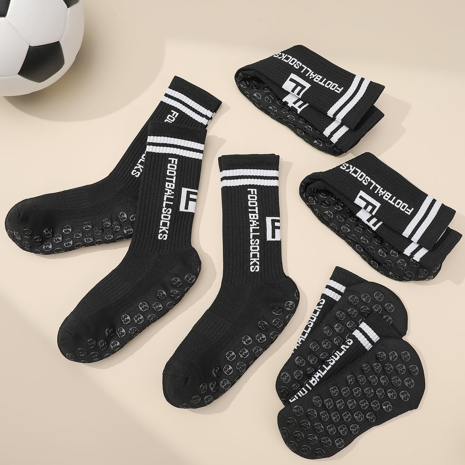 Apricitie 6 paia di calzini da calcio per bambini, antiscivolo, per calcio, basket, corsa