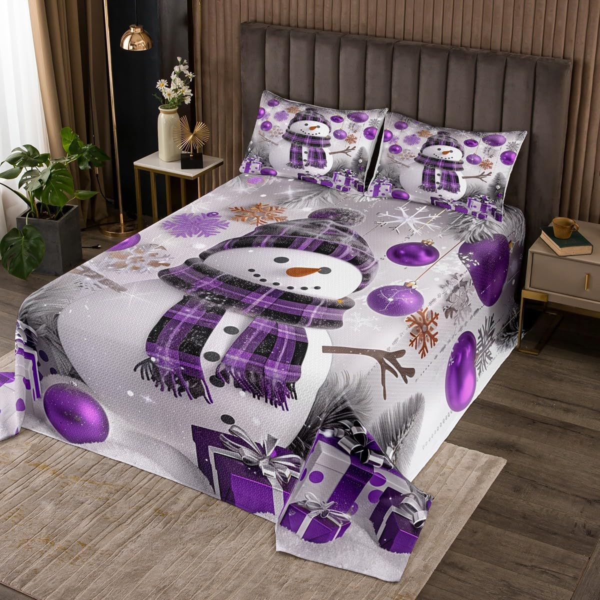 Erosebridal Christmas Tree Quilt Set Twin Size Winter Themed Bedspread for Boys Girls Kids Happy New Year Coverlet Set Christmas Decorations Bed Set Merry Christmas Bedding 2 Pcs