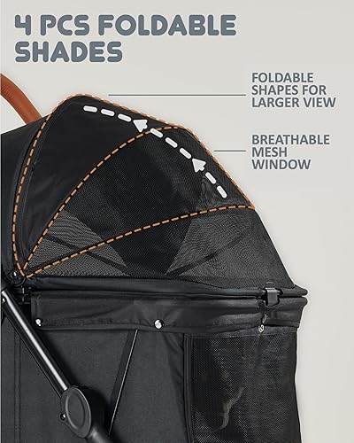 Miniatura 5 de Cochecito mediano para perros grandes, cochecito para mascotas para perros medianos de hasta 66 libras, todo terreno con asa y toldo ajustables,