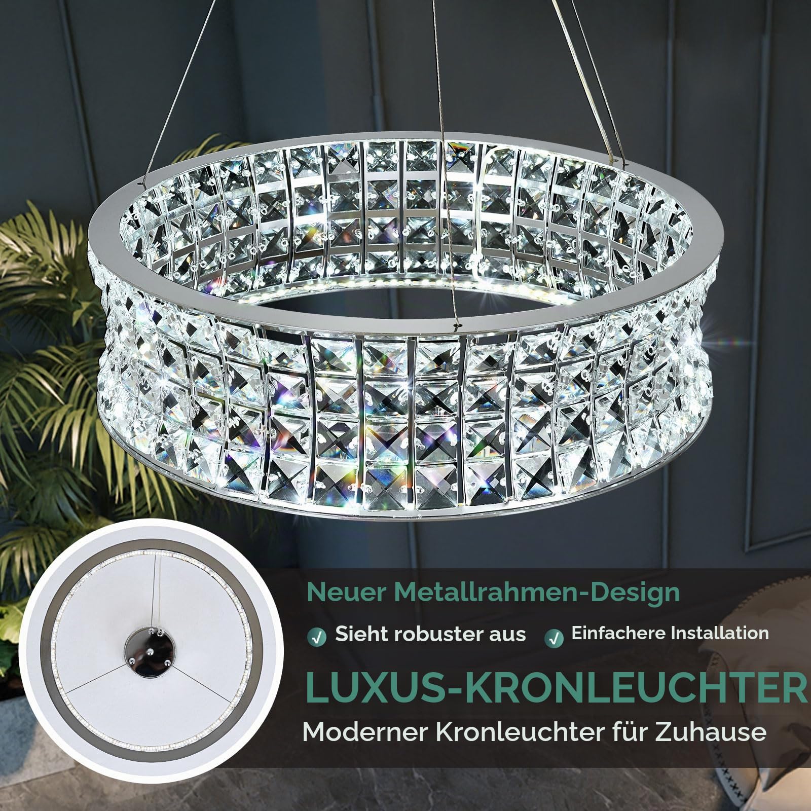 Luxus Kristall Kronleuchter Modern Pendelleuchte Chrom, Klein Hängeleuchte Kristall Lampe, für Wohnzimmer, Esszimmer, Schlafzimmer, Restaurant, Φ40cm