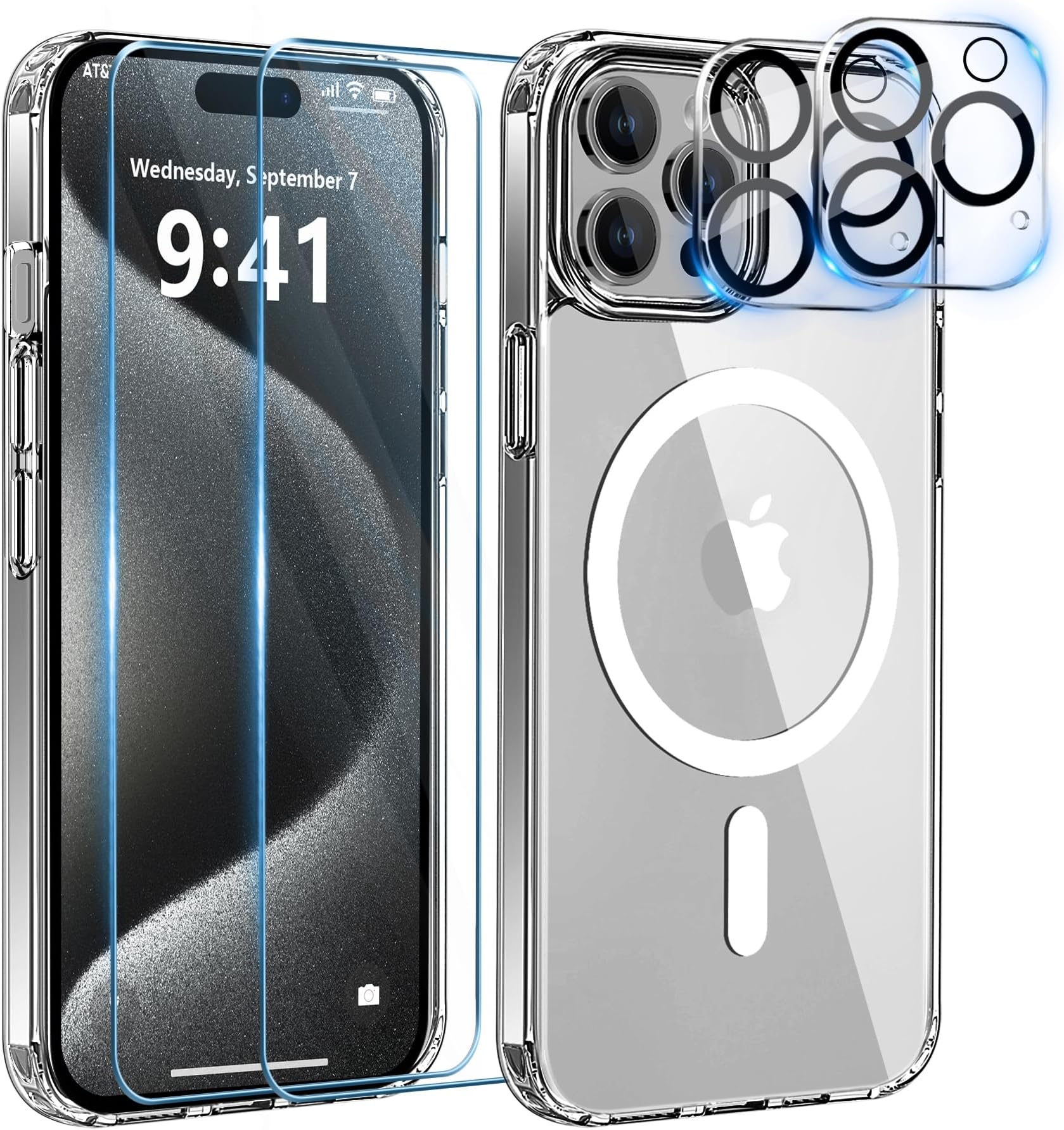 Coque IPhone 16 Transparente Anti-choc Avec MagSafe - 2 Verres Trempés Inclus - Protection Caméra Surélevée - Militaire Grade