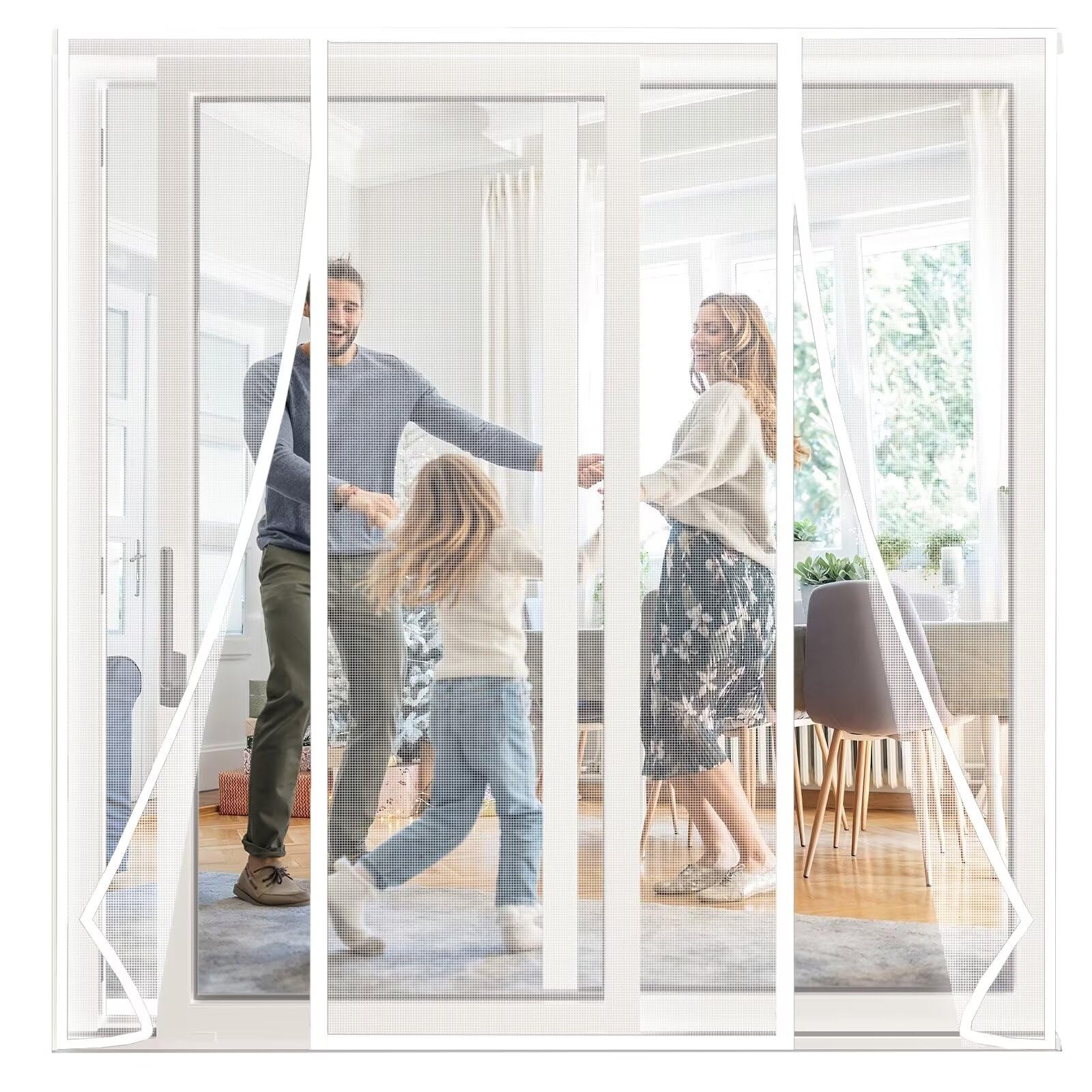 Moustiquaire Porte Fenêtre Aimantée 215x220cm Blanc Anti-mouches Rideau magnétique avec Ruban magique et fermeture à aimant pour espaces intérieurs extérieurs