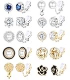 FIBO STEEL 10 Pairs Clip Earrings for Women Clip On Earrings for Non Pierced CZ Flower Simulated Freshwater Pearl Twist Knot Clip Earrings Sets Gold Silver Tone