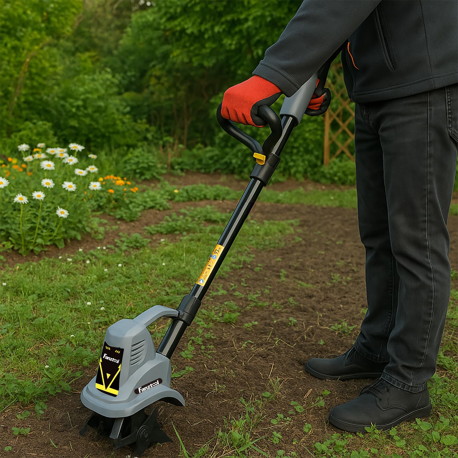 FANZTOOL Motoazada eléctrica de jardín de 300 W, solo 5 kg, ideal para personas mayores y mujeres, 19 cm de ancho de trabajo, 15,5 cm de profundidad, perfecto para parterres y huertos