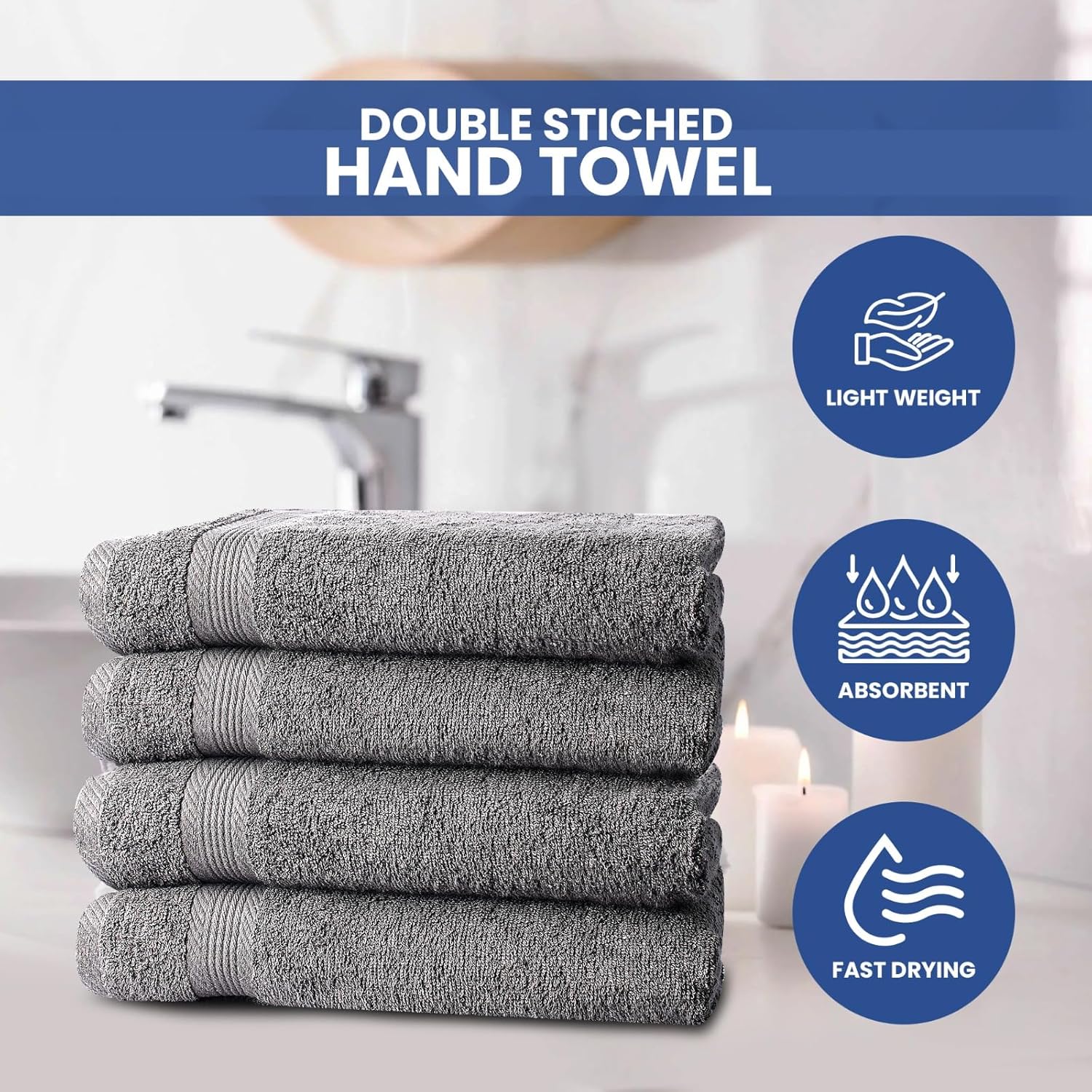 Linteum Textile 6 Piece Towel Set, 16x28 Inch, 100% Soft Cotton Zero Twist 16 Single Yarn Ring Spun Luxury Hand and Face Towels Spa Quality (Grey)